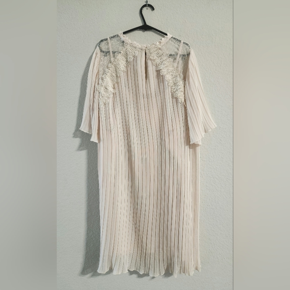 Zara Women Pleated Guipure Lace Accent Dress Blush Pink/Beige size XL - Picture 6 of 9